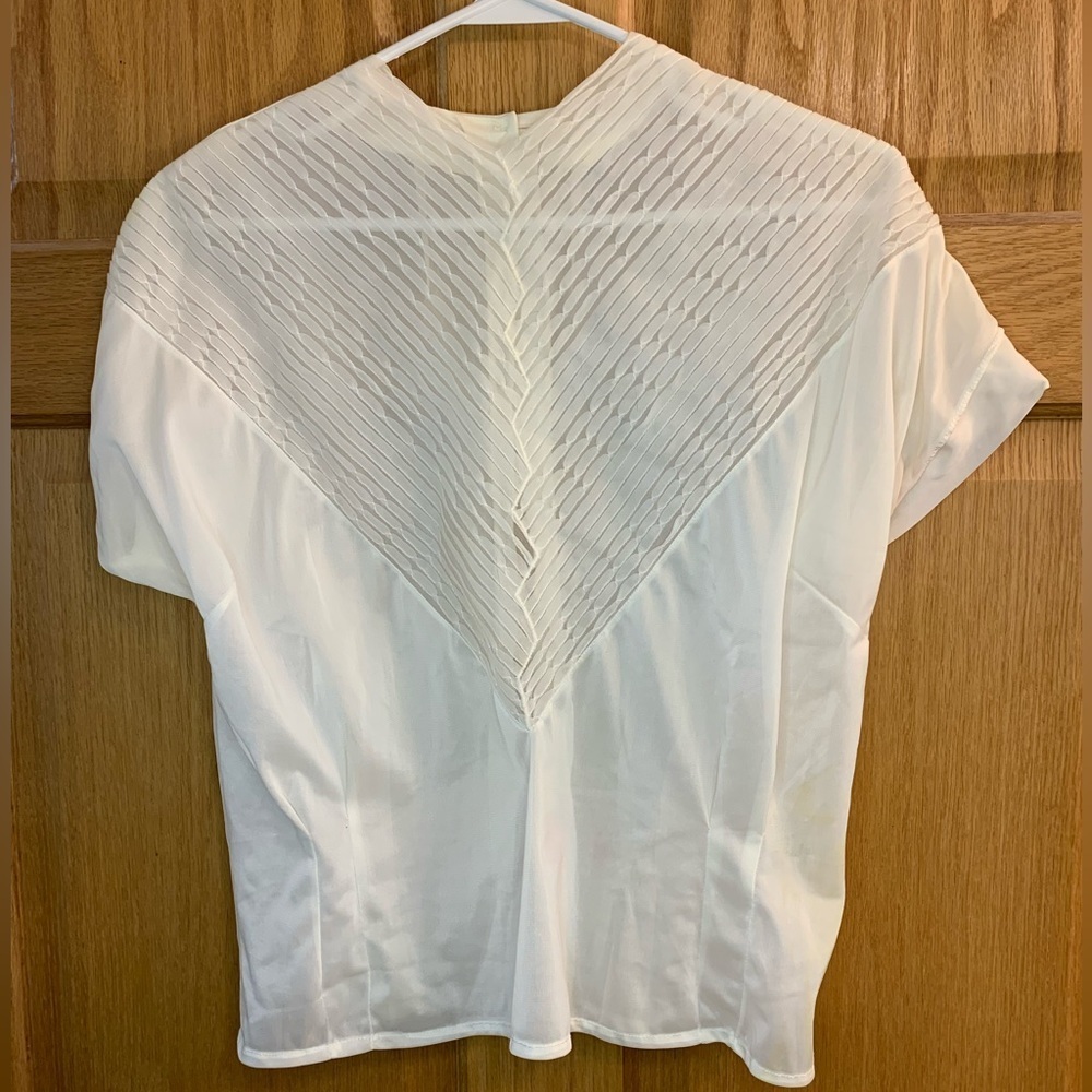 1950S SHEER WHITE NYLON BLOUSE RIBBED & RUFFLES Sz 10-12 BUST 36 WOMEN’S MED